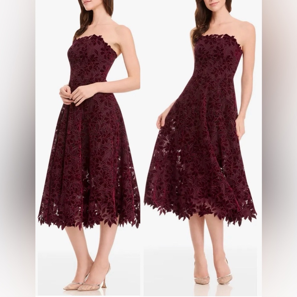 NEW Dress The Population Kailyn Velvet Floral Lace Strapless 
Ox blood Dress XS - Picture 2 of 8
